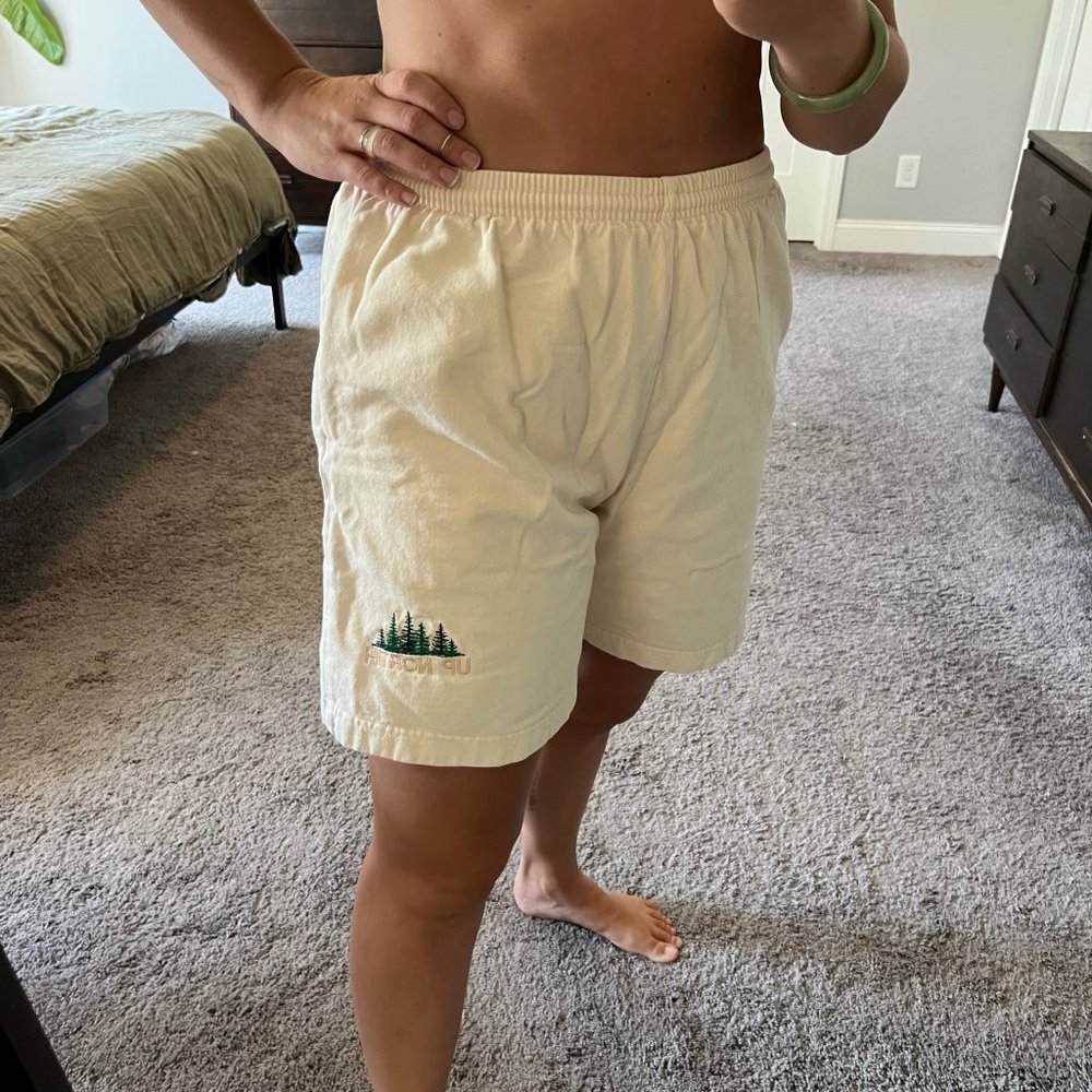 Vintage Cream Shorts with Green Embroidery